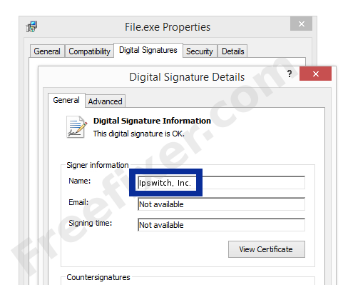 Screenshot of the Ipswitch, Inc. certificate